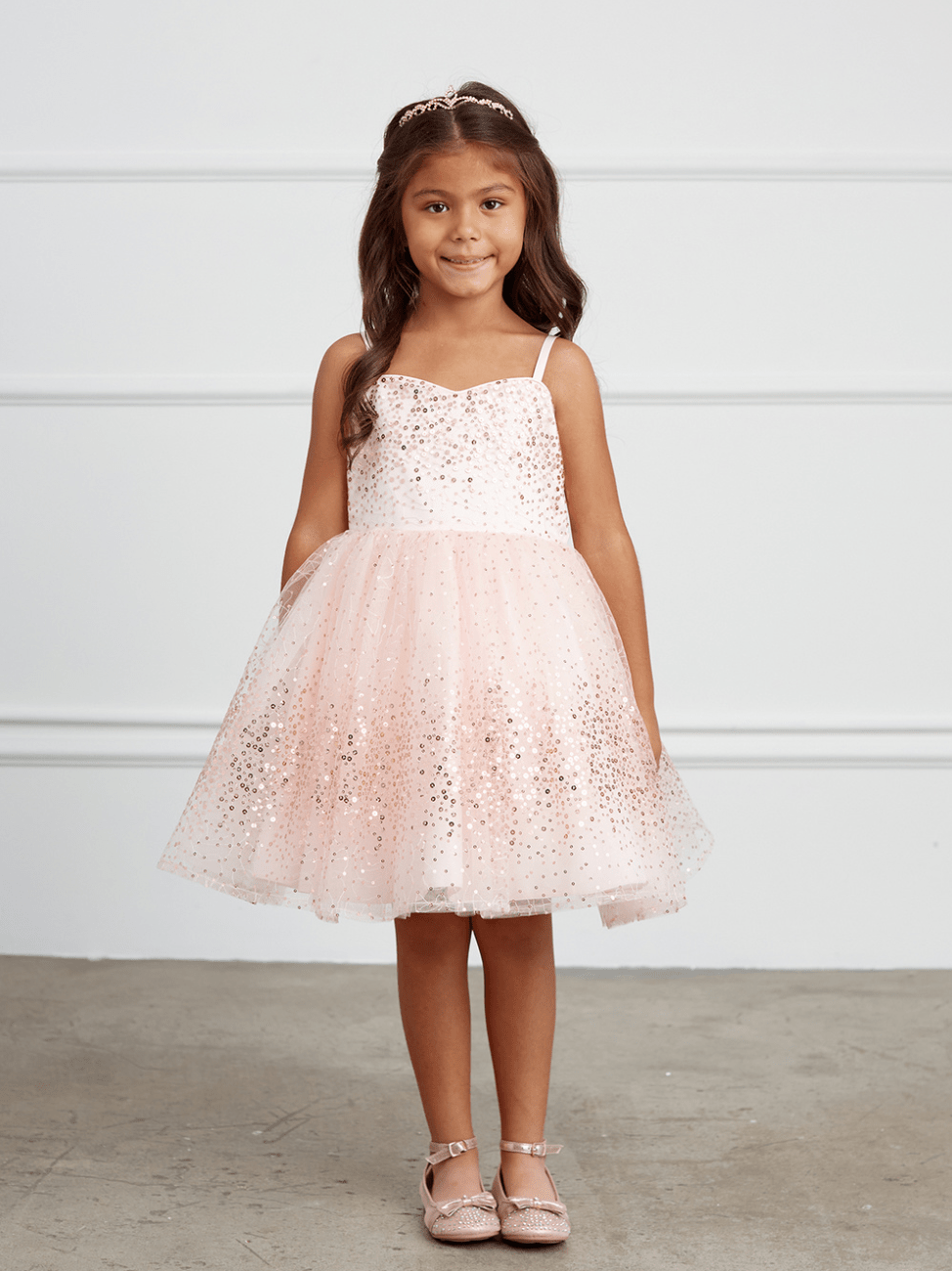 Kids Spaghetti Strap Sequins Dress With Sweetheart Neckline #TK5825 | Norma Reed - NORMA REED