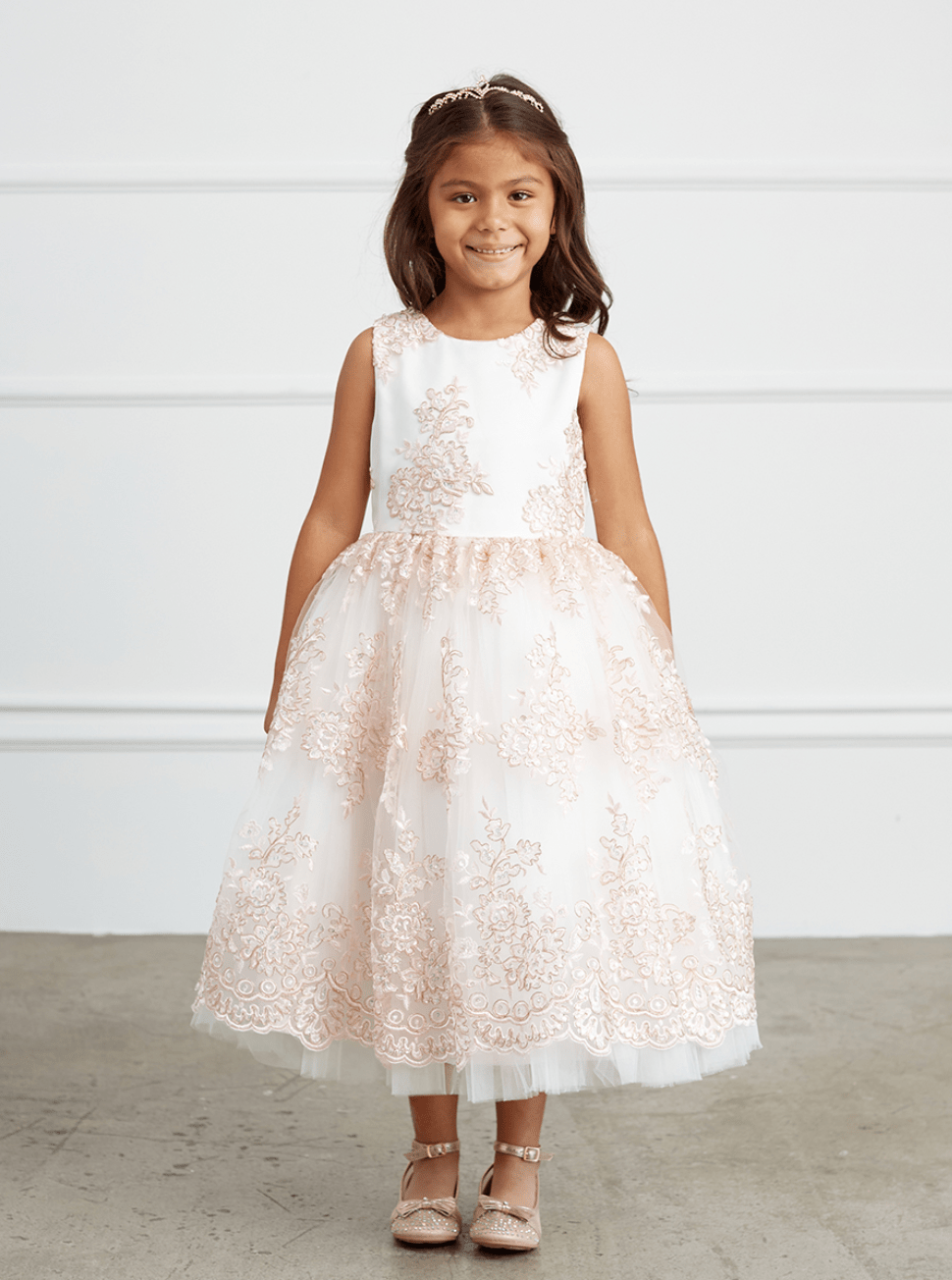 Kids Metallic Lace Embroidered Dress With Tulle Skirt #TK5816 | Norma Reed - NORMA REED