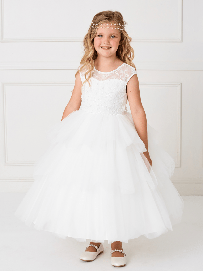 Kids Layered Ruffle Dress with Illusion Lace Top #TK5791 | Norma Reed - NORMA REED