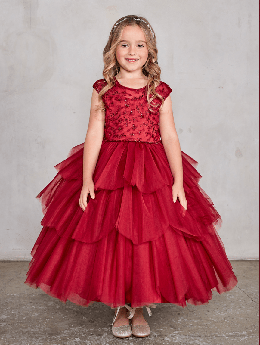 Kids Layered Ruffle Dress with Illusion Lace Top #TK5791 | Norma Reed - NORMA REED