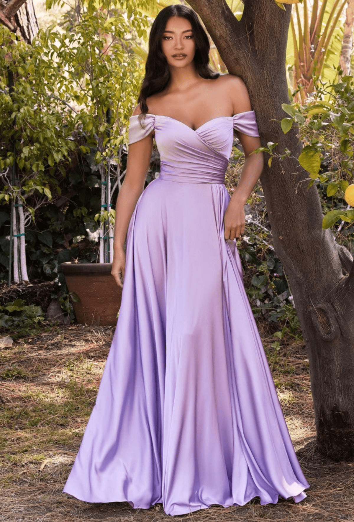 Cinderella Divine 7493 Satin Off Shoulder Wrap Style Dress - NORMA REED