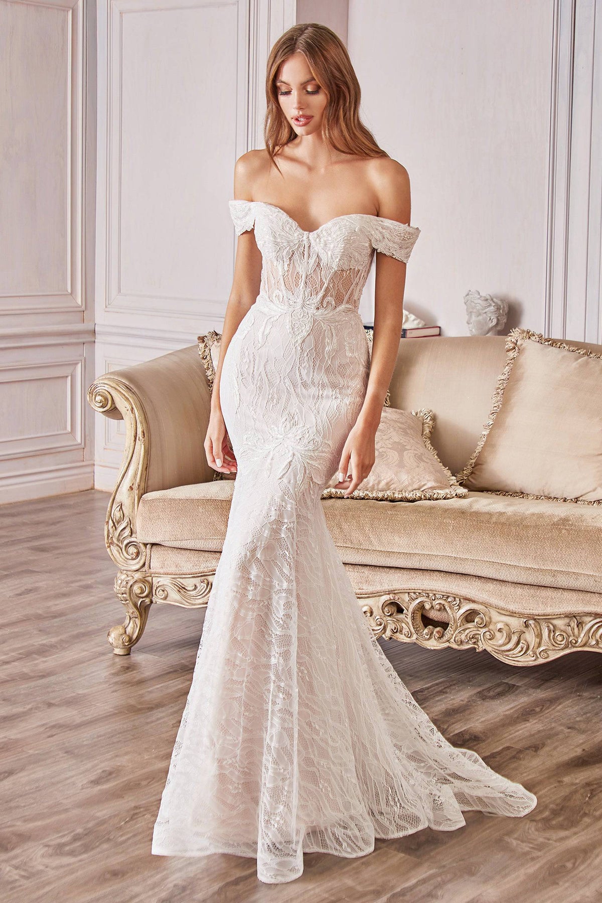 Luxe A0666W Off Shoulder Corset Mermaid Wedding Dress - Norma Reed - NORMA REED