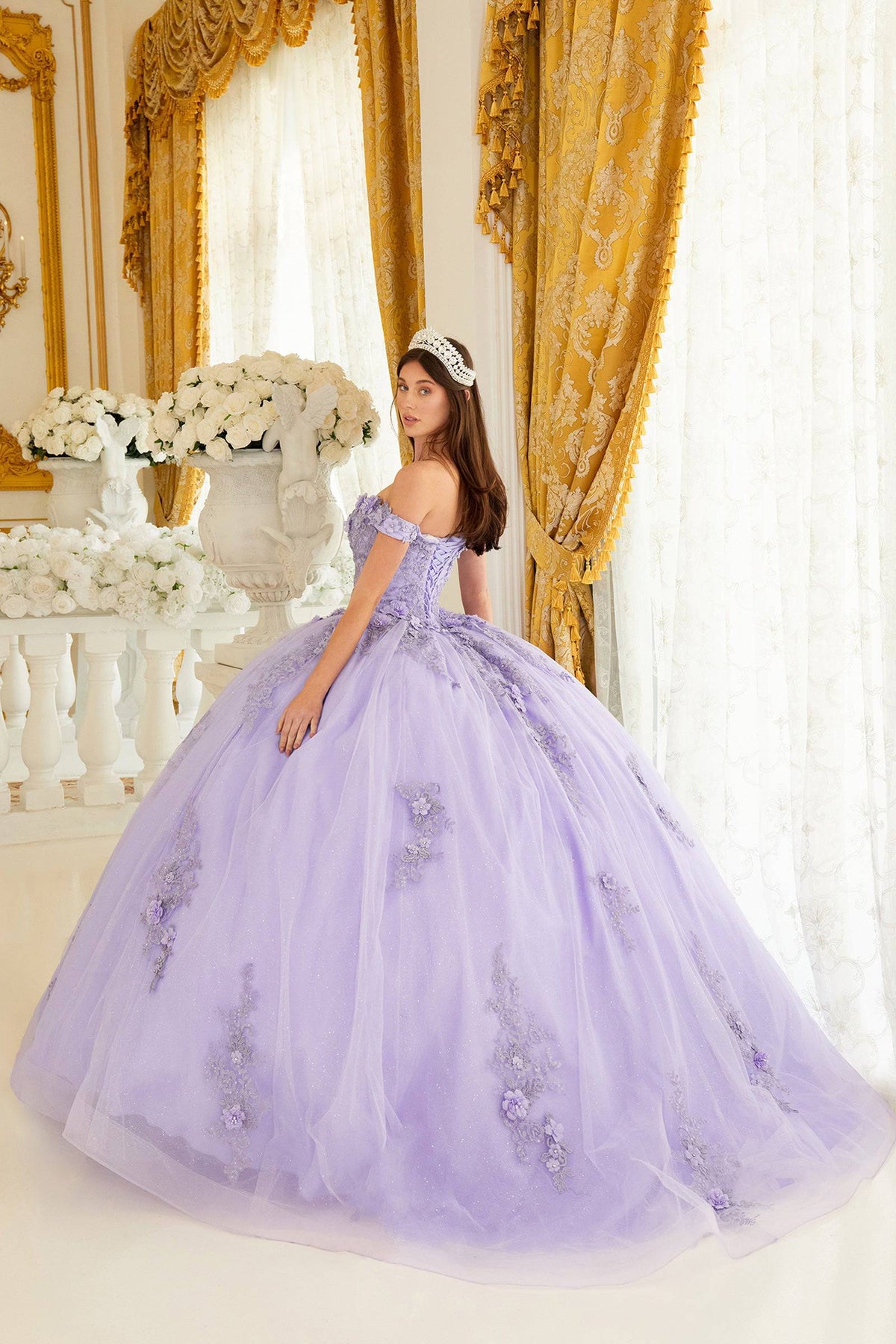 Cinderella Divine 15702 Ladivine Off Shoulder Quince Ball Gown - NORMA REED