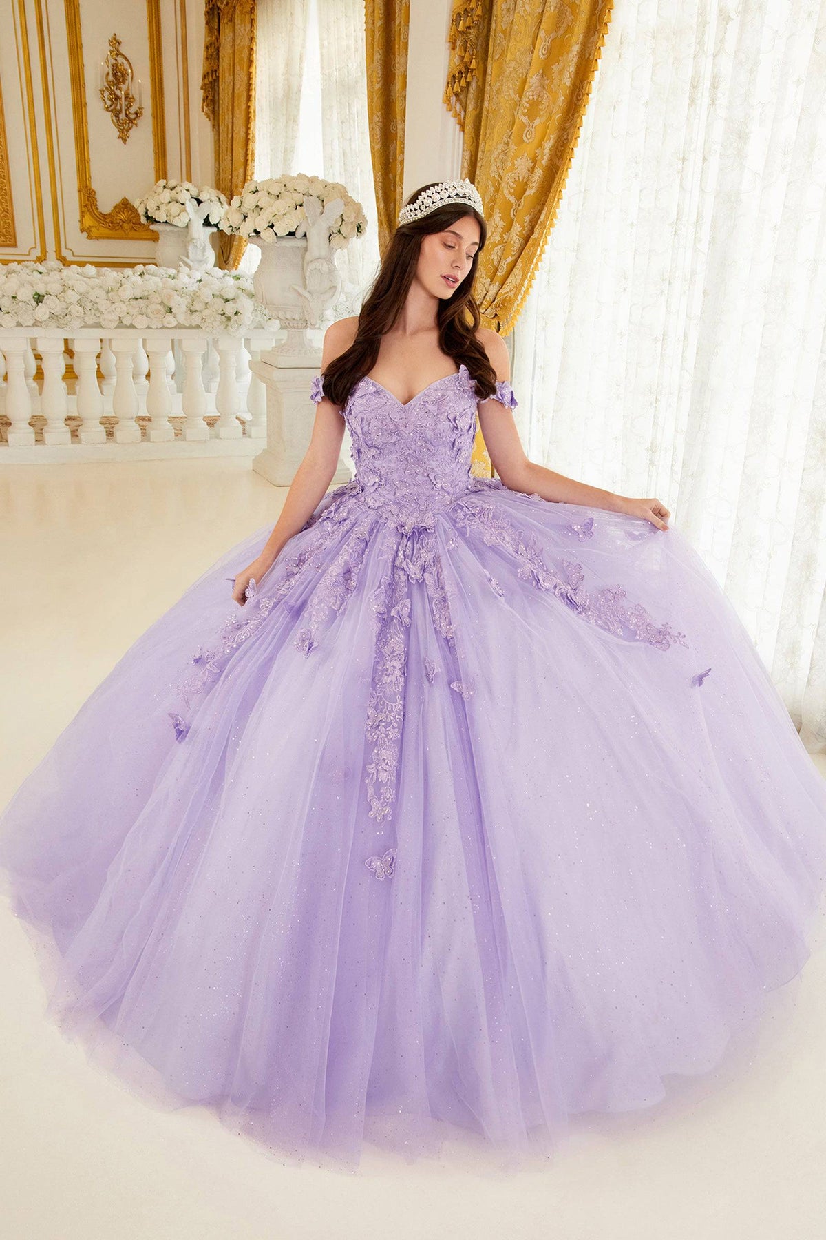 Cinderella Divine 15709 Ladivine Lavender Floral Quince Ball Gown - NORMA REED