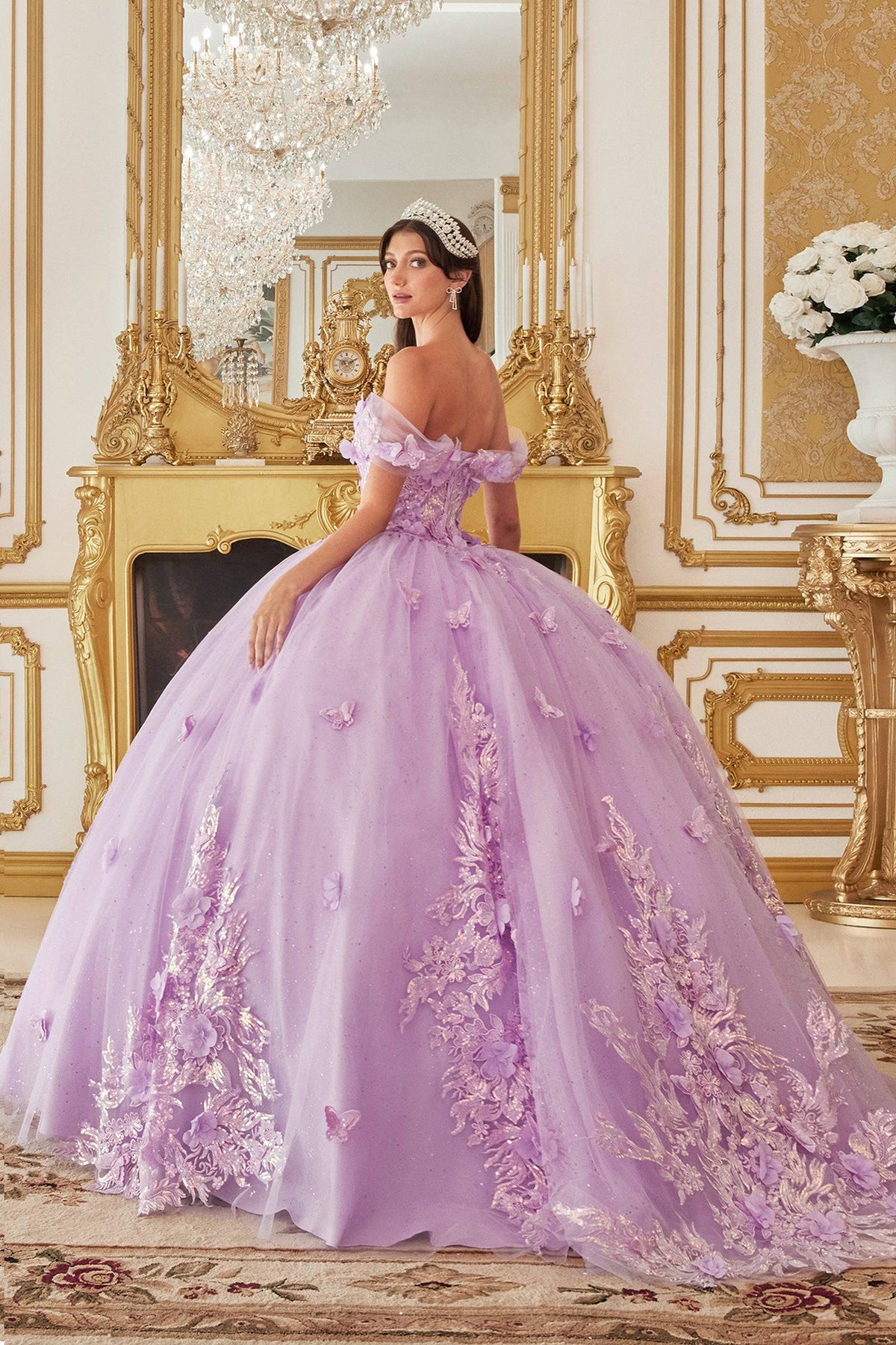 Cinderella Divine 15713 Ladivine Off Shoulder Floral Ball Gown Quinceanera Dress - NORMA REED