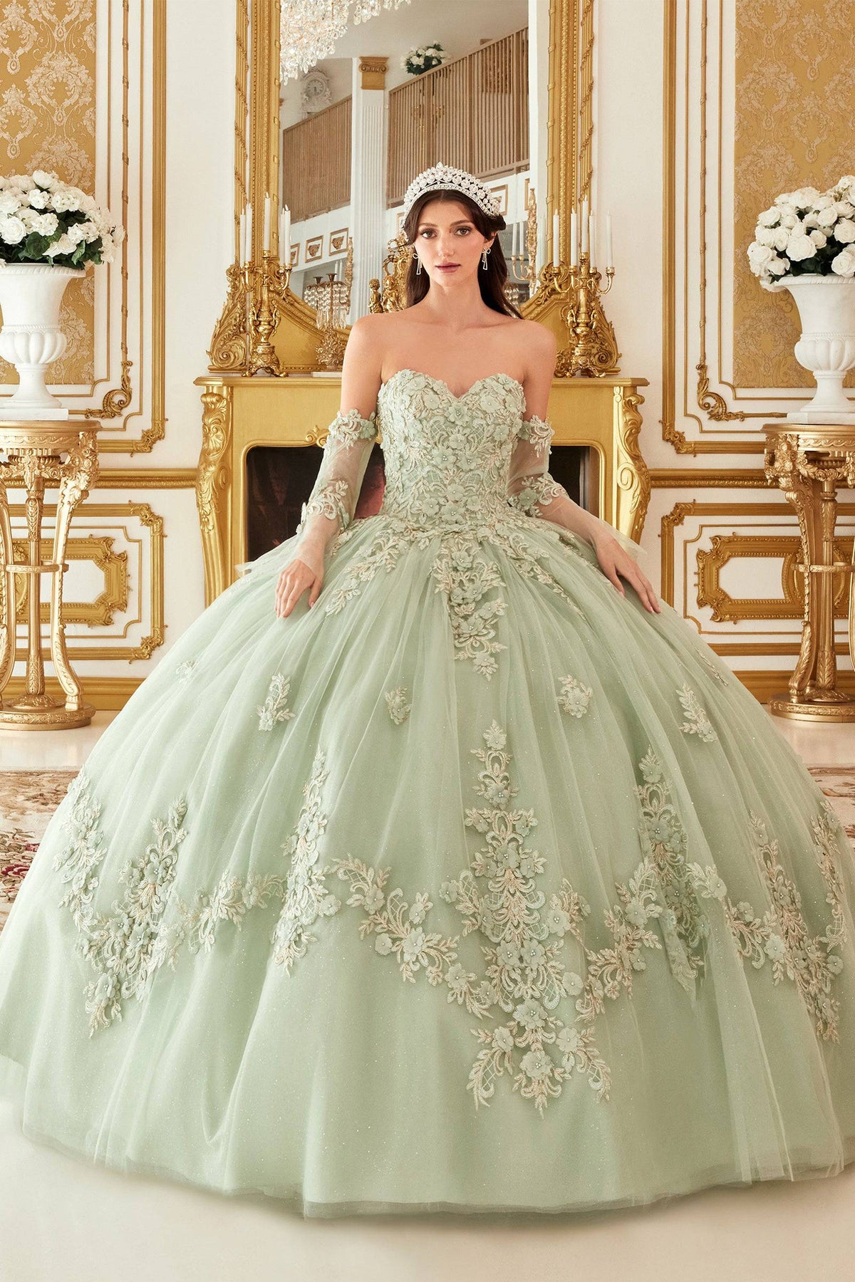 Cinderella Divine 15714 Ladivine Layered Floral Ball Gown Quinceanera Dress - NORMA REED