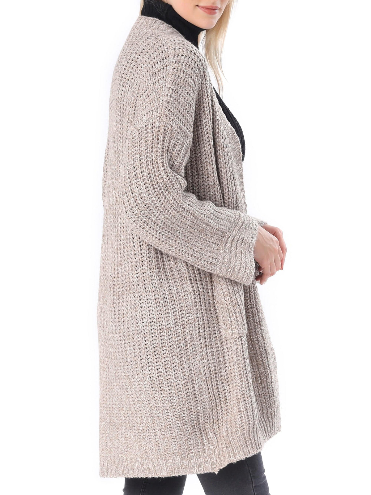 Women's Open Front Knitted Beige Sweater | Sweaters & Cardigans - NORMA REED