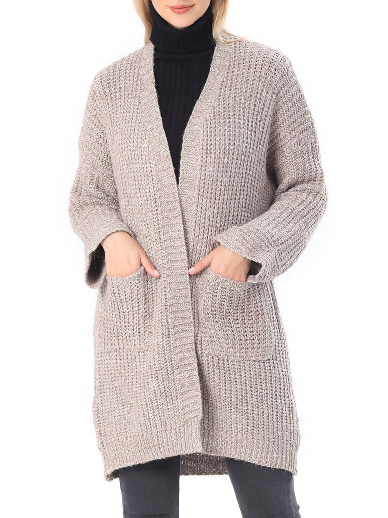 Women's Open Front Knitted Beige Sweater | Sweaters & Cardigans - NORMA REED