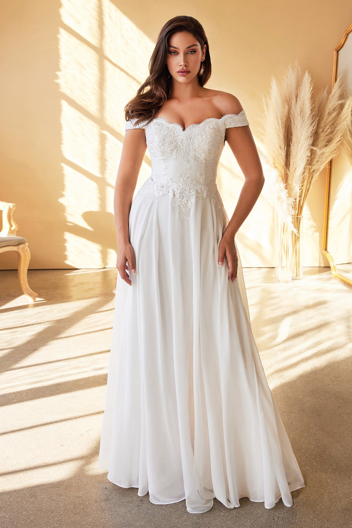 Ladivine 7258W Lace & Chiffon Floral Wedding Dress