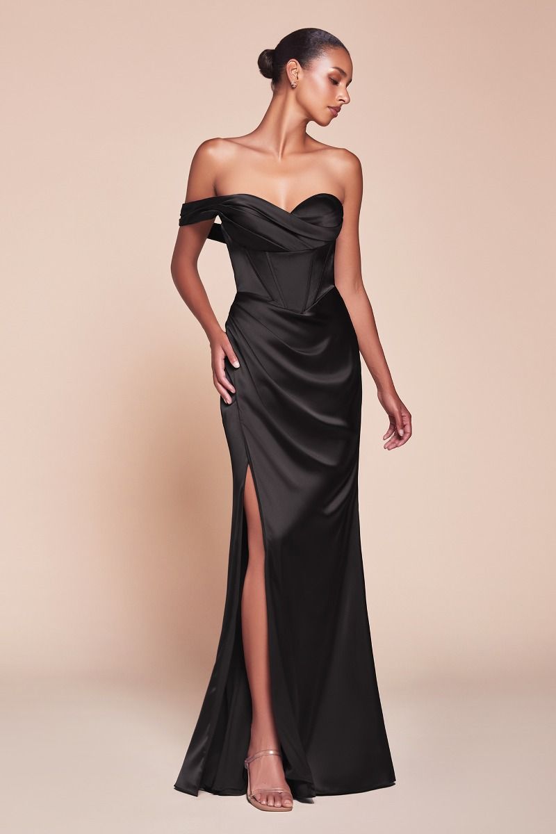 Ladivine 7448 One Shoulder Satin Corset Dress - NORMA REED