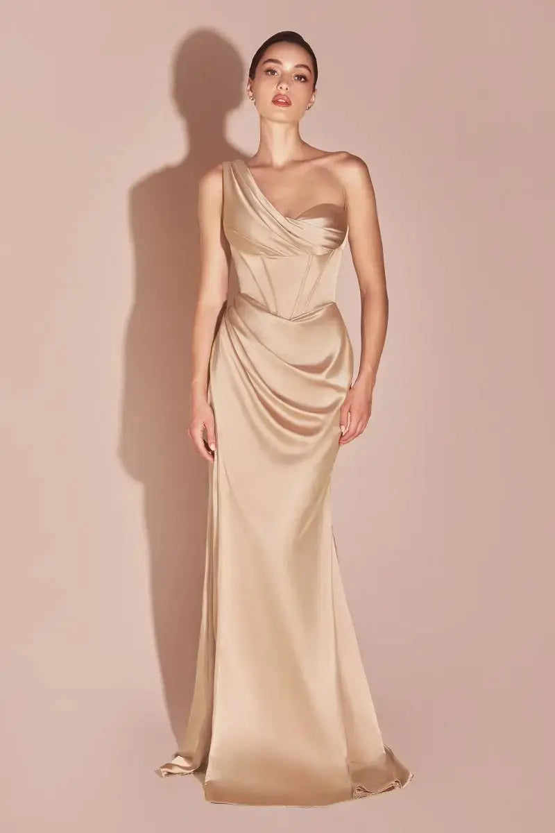 ERADIE Shoulder Ribbon Satin 美品 Ladivine 7448 One Shoulder Satin Corset Dress - NORMA REED