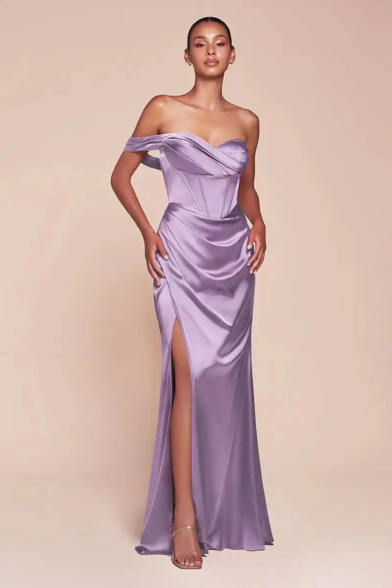 Ladivine 7448 One Shoulder Satin Corset Dress - NORMA REED