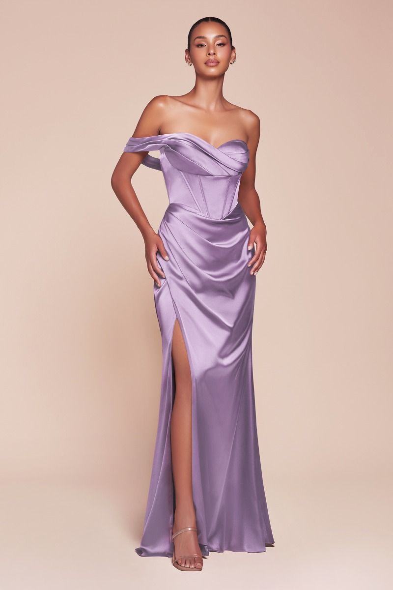 Ladivine 7448 One Shoulder Satin Corset Dress - NORMA REED