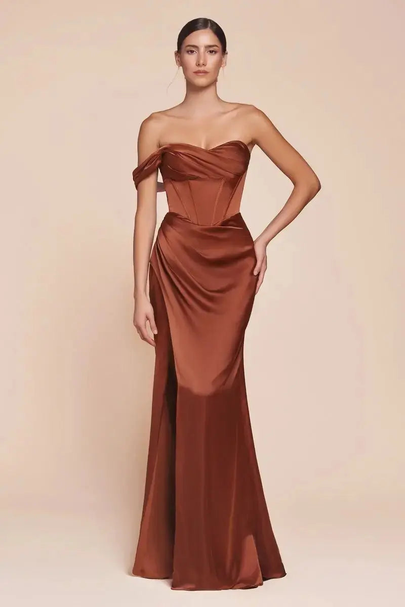 Ladivine 7448 One Shoulder Satin Corset Dress - NORMA REED