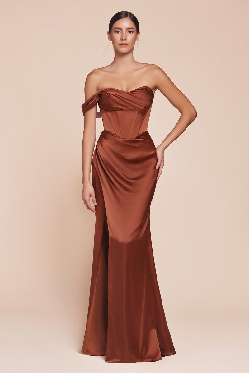 Ladivine 7448 One Shoulder Satin Corset Dress - NORMA REED