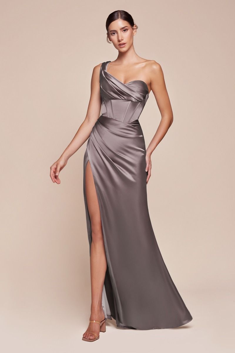 Ladivine 7448 One Shoulder Satin Corset Dress - NORMA REED