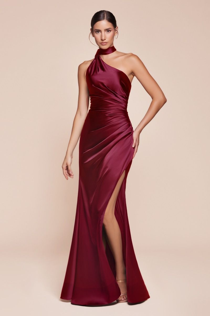 Ladivine 7454 One Shoulder Luxe Satin Fitted Gown - NORMA REED