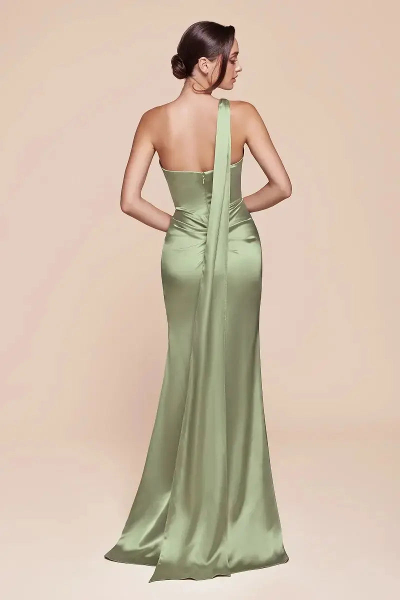 Ladivine 7454 One Shoulder Luxe Satin Fitted Gown - NORMA REED