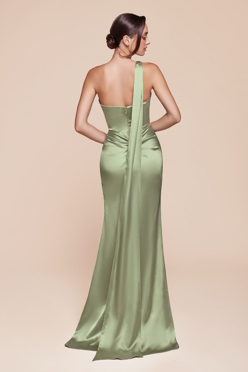 Ladivine 7454 One Shoulder Luxe Satin Fitted Gown - NORMA REED