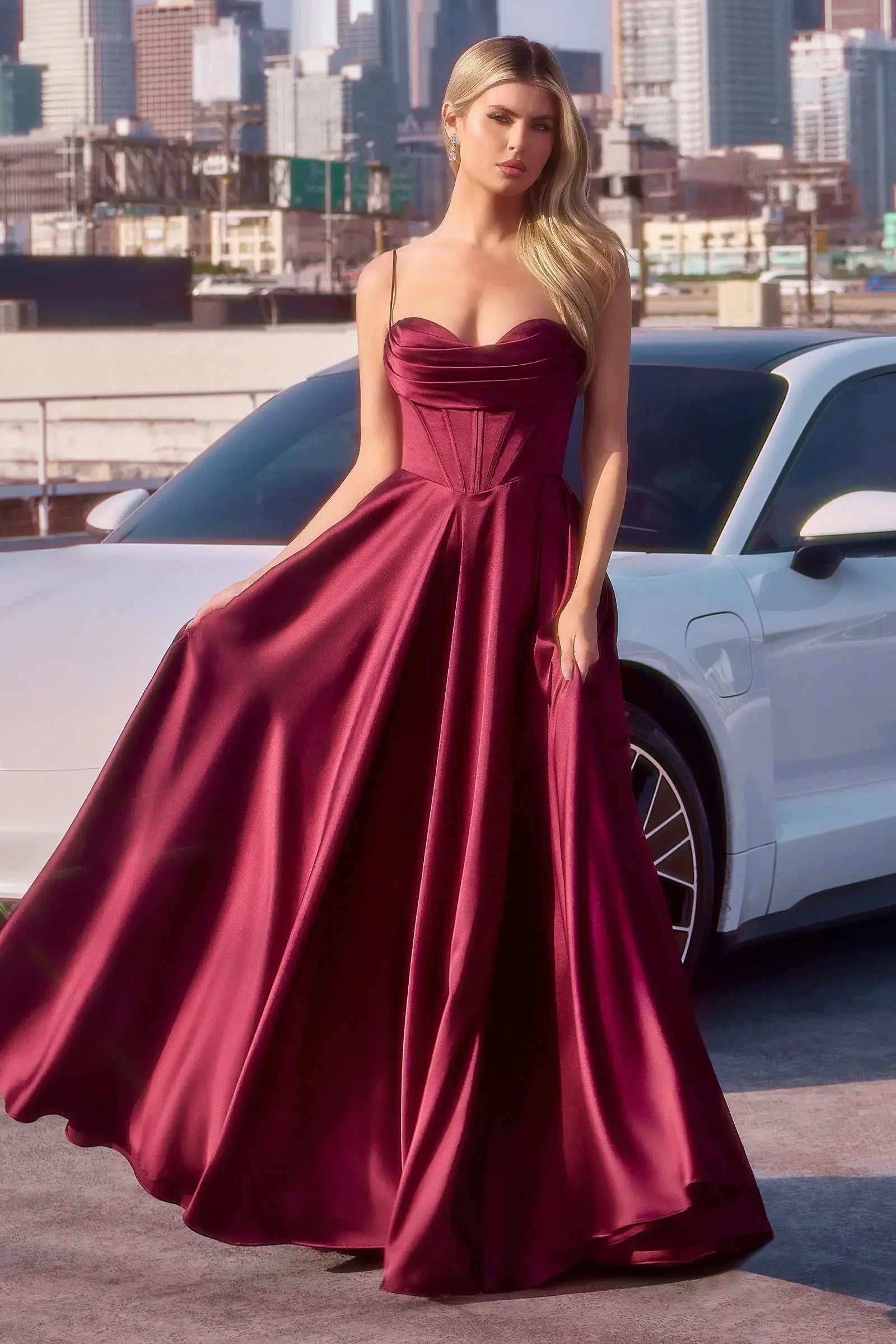 Ladivine 7481 Slit Leg Satin Corset Dress - NORMA REED