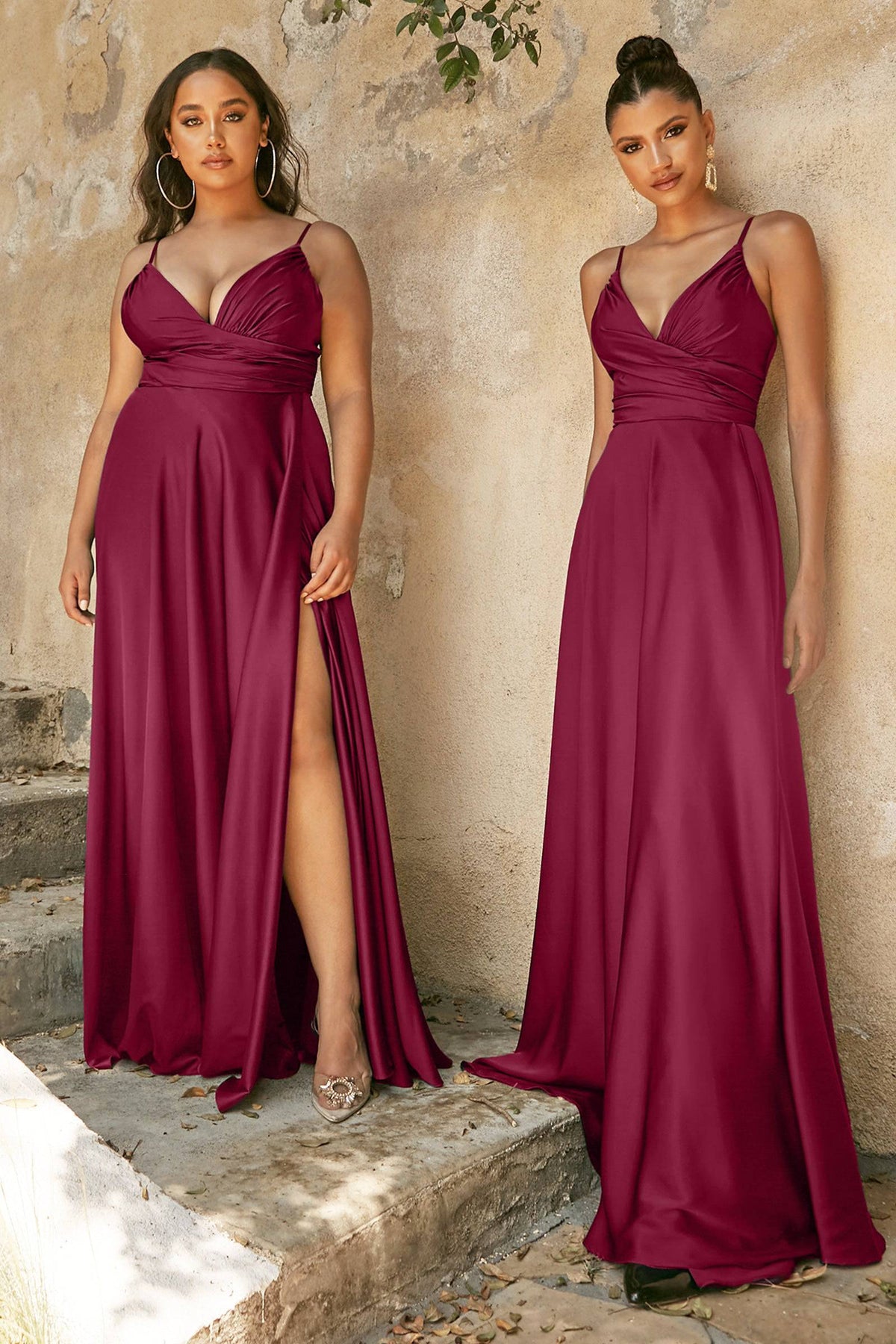 Cinderella Divine 7485 Elegant V-Neckline Fitted Satin Dress - NORMA REED