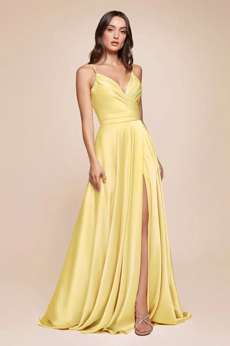 Cinderella Divine 7485 Elegant V-Neckline Fitted Satin Dress Cinderella Divine 7485 Elegant V-Neckline Fitted Satin Dress
