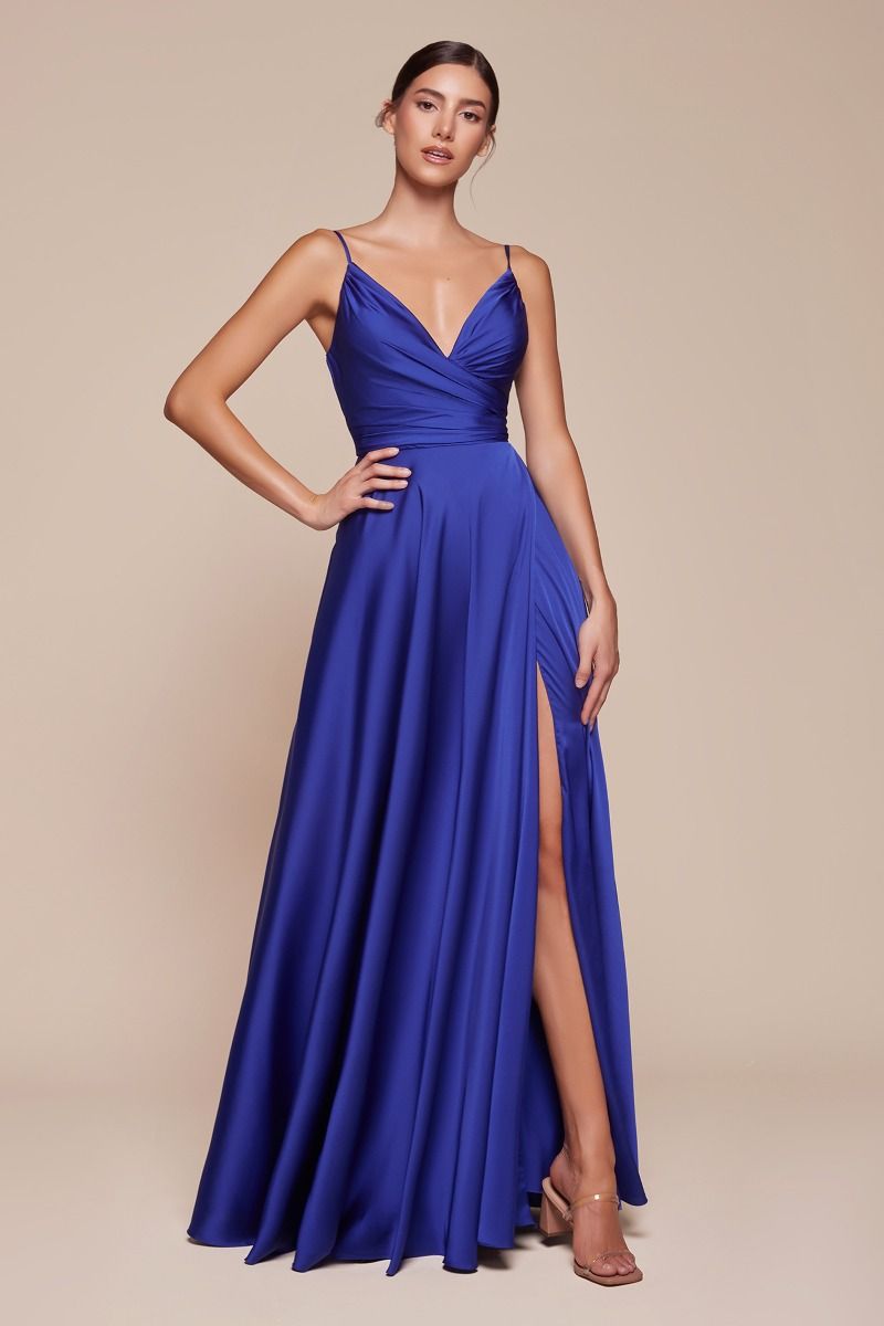 Cinderella Divine 7485 Elegant V-Neckline Fitted Satin Dress