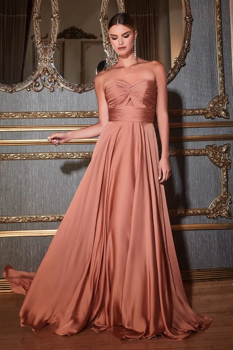 Ladivine 7496 Cinderella Divine Strapless Satin Keyhole A Line Dress -