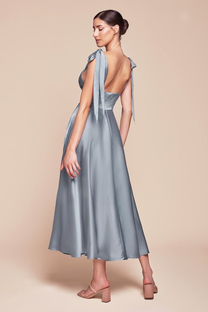 Ladivine 7499 Tea Length A Line Soft Satin Dress - NORMA REED