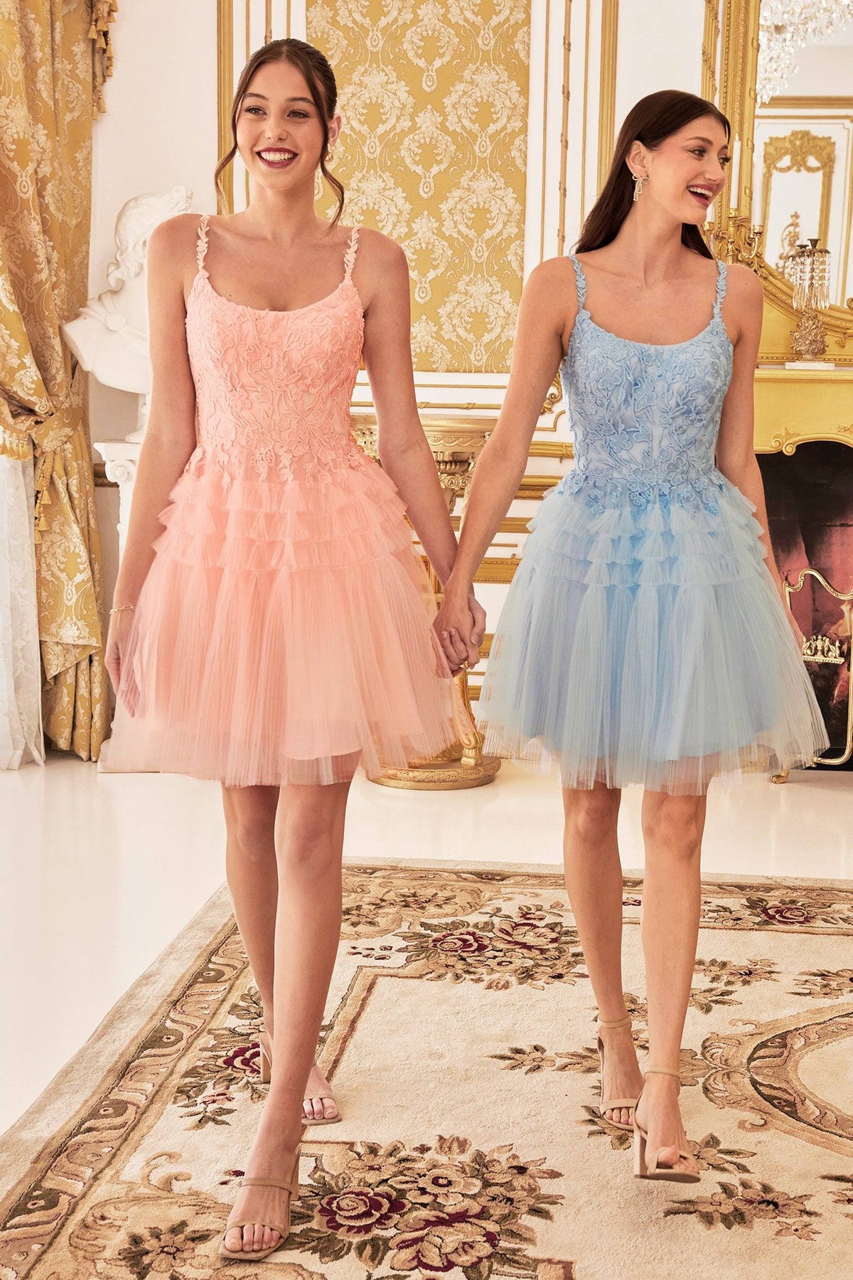 Cinderella Divine 9310 Pleated A-Line Floral Short Dress