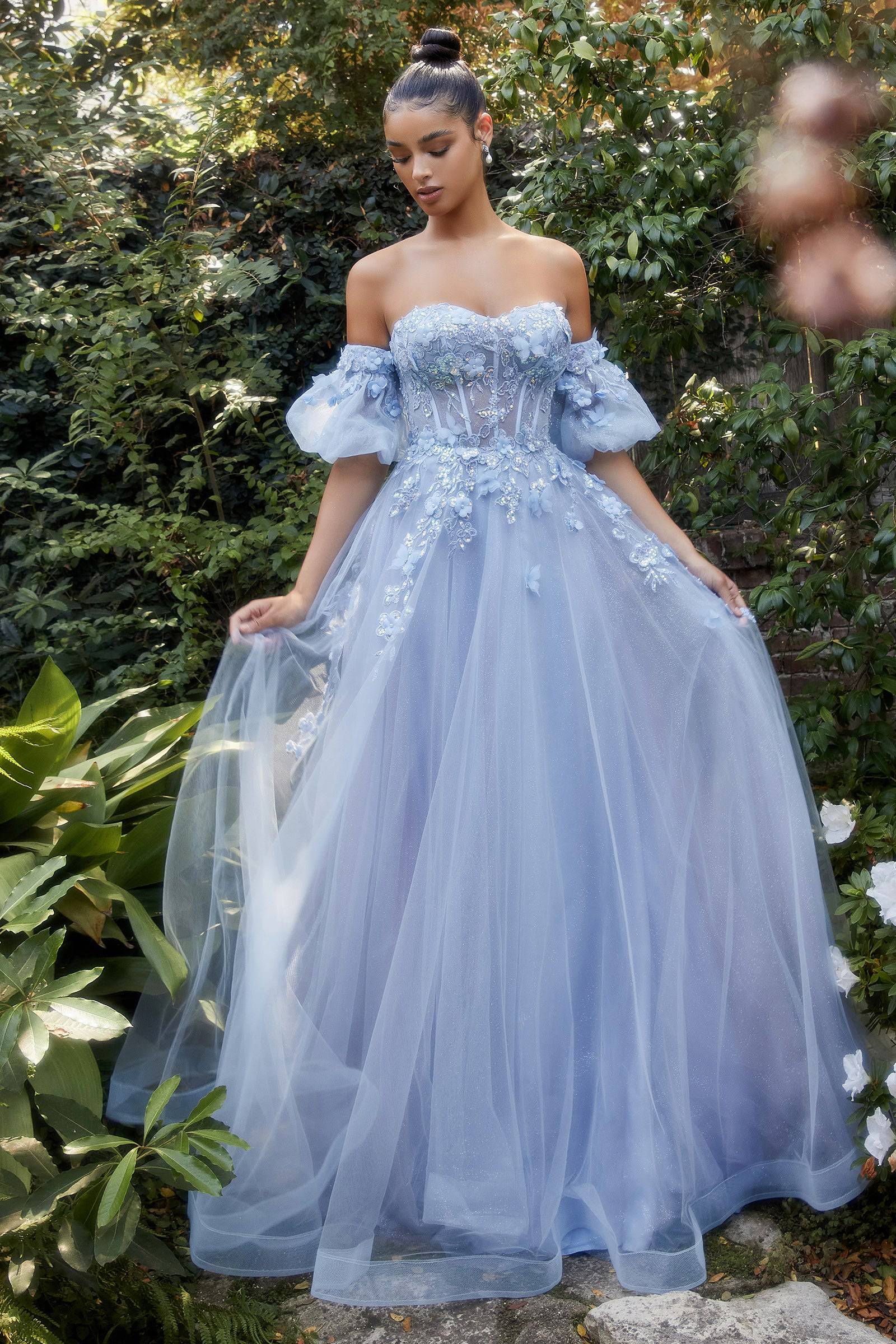 Blue strapless gown hotsell