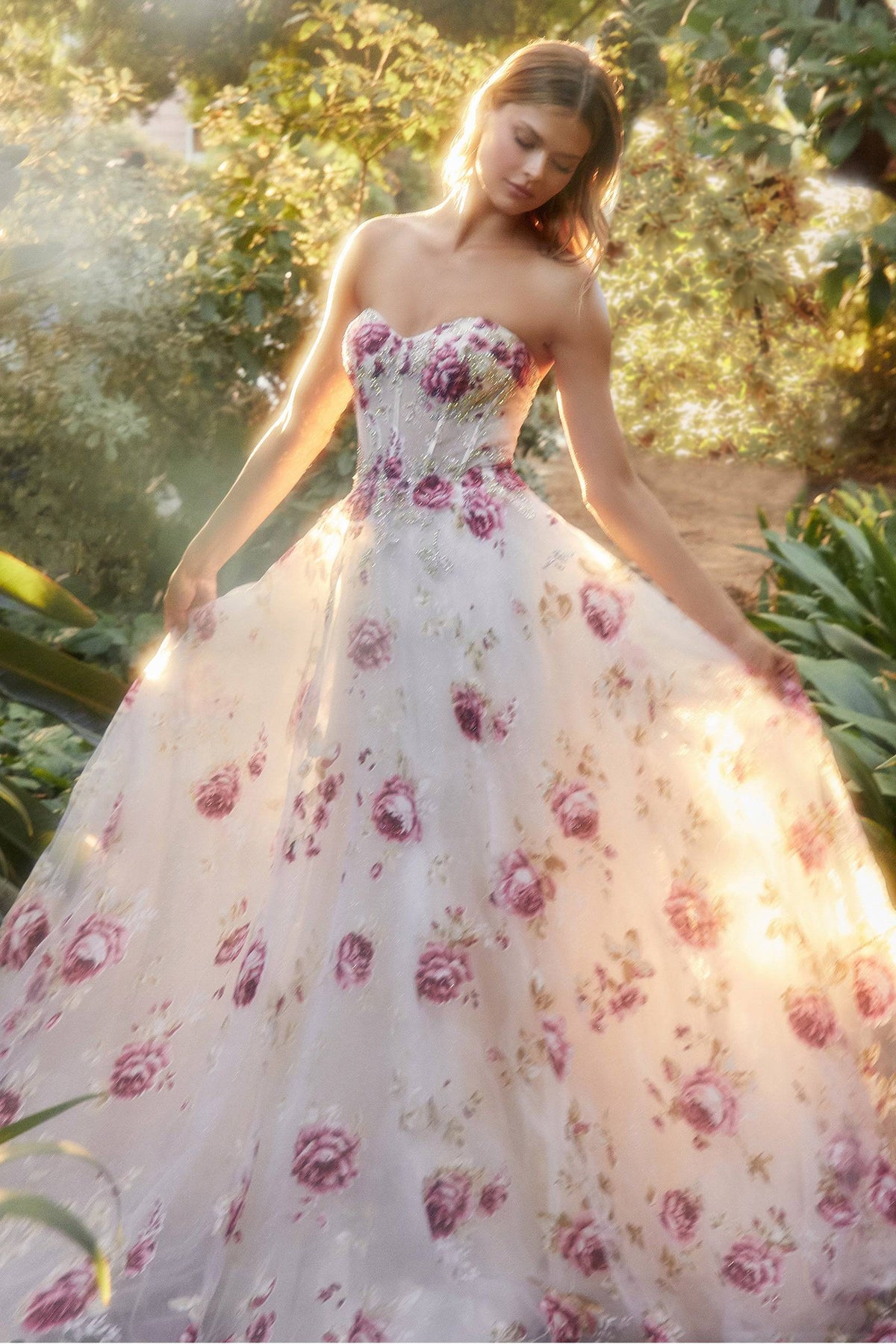 Andrea & Leo A1133 Strapless Organza Peony Print Ball Gown - NORMA REED