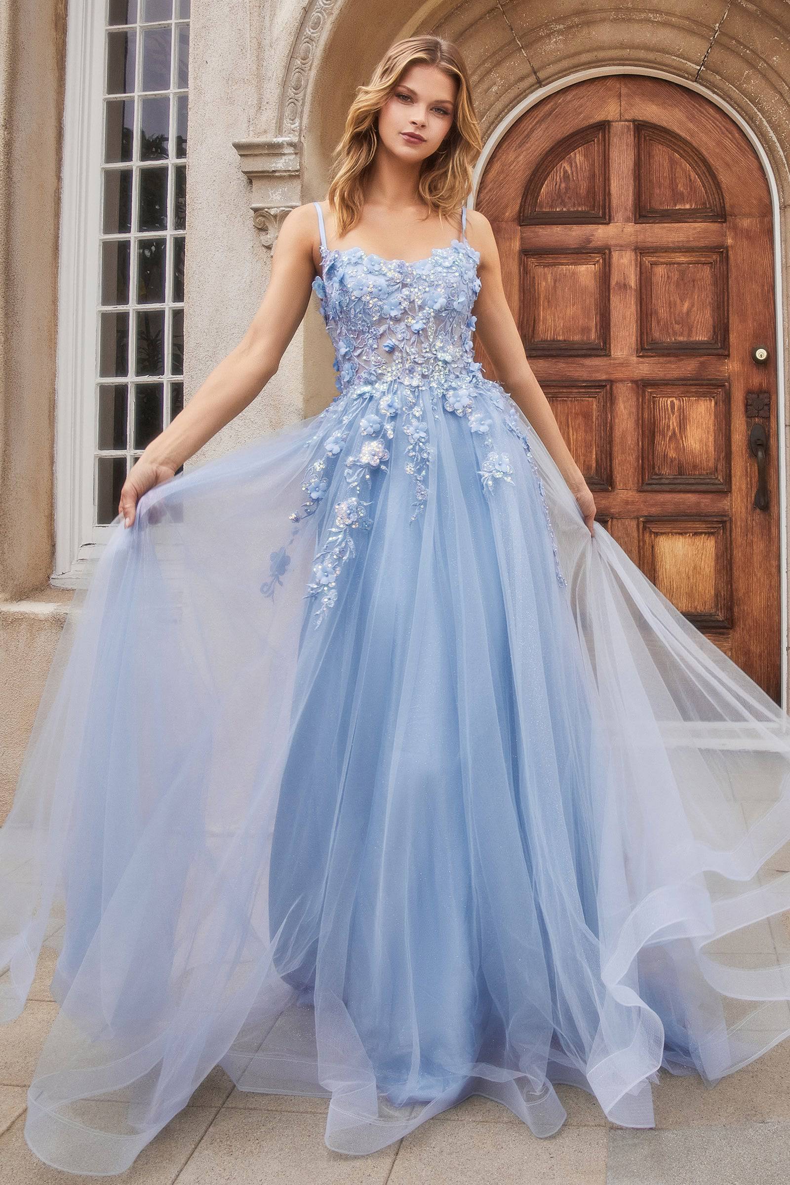 Flower applique sale prom dress