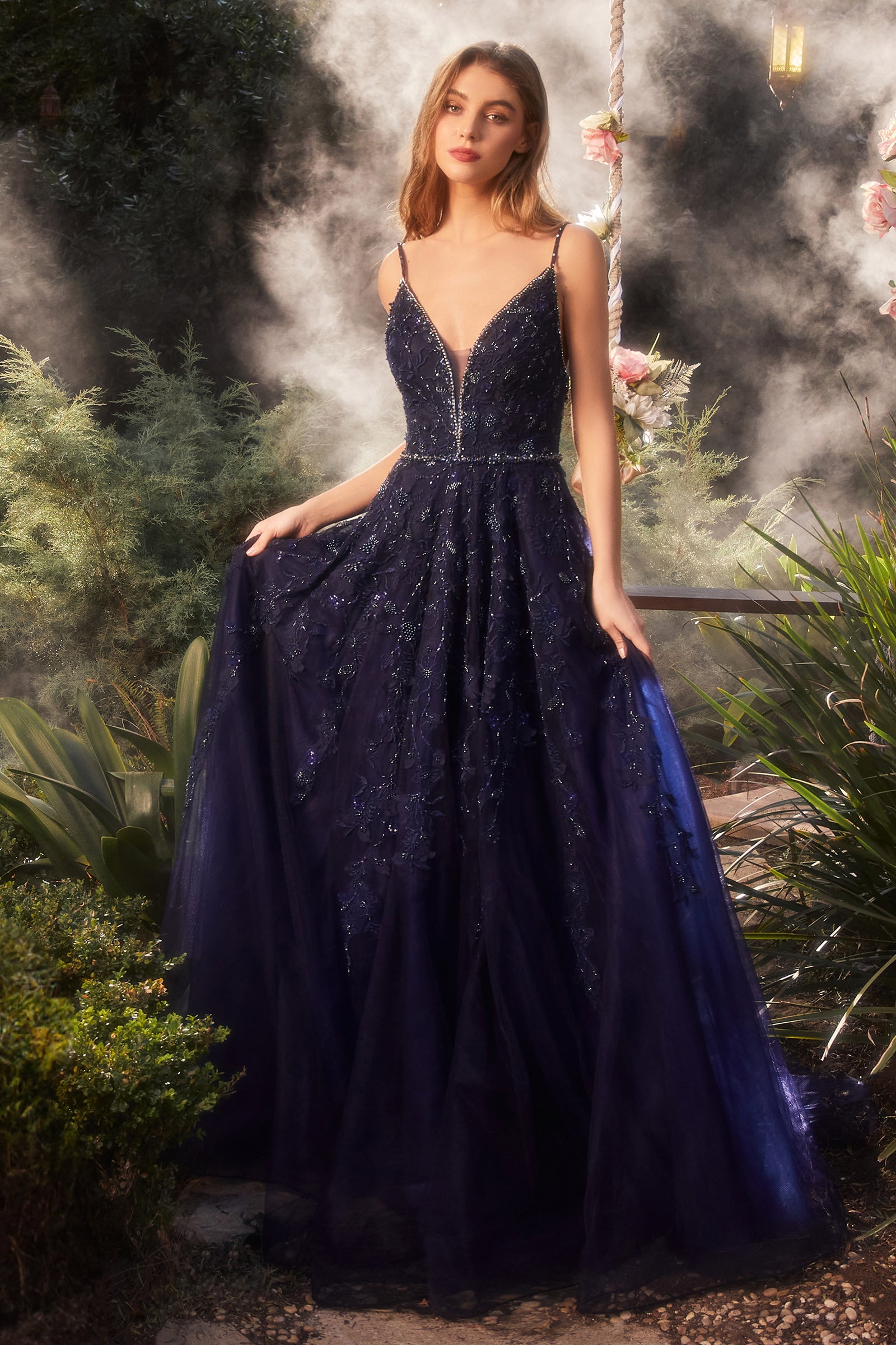 Navy lace evening on sale gown