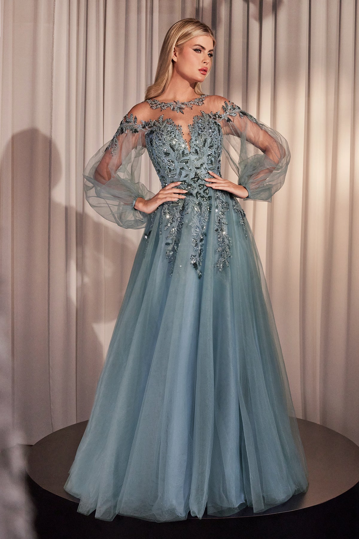 Andrea & Leo A1263 A Line Long Sleeve Tulle Gown