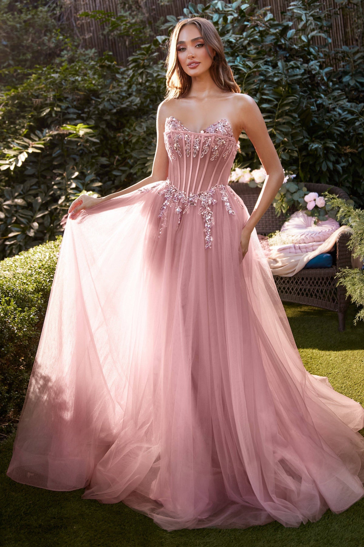 Andrea & Leo A1267 Strapless Rose A-Line Corset Gown - NORMA REED