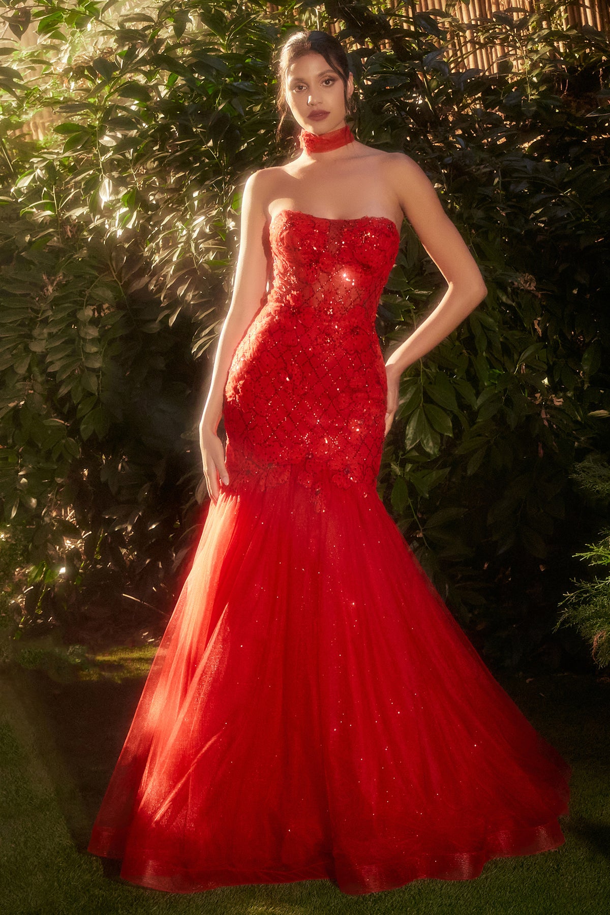 Andrea & Leo A1345 Strapless Red Tulle Mermaid Gown - NORMA REED