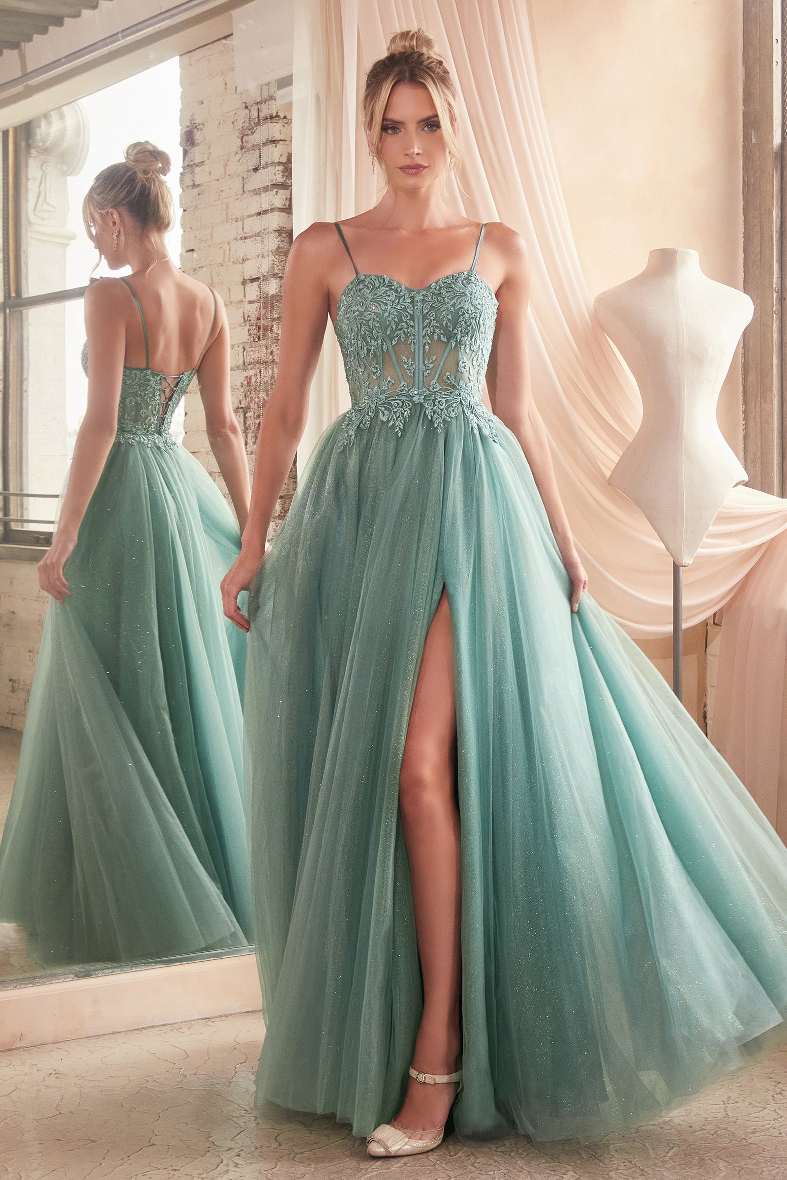 Olive Green Tulle Fairytale Long Prom Dress