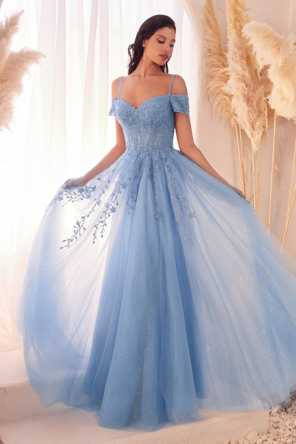 Cinderella Divine C154 Ladivine Off Shoulder Lace & Tulle A Line Dress - NORMA REED