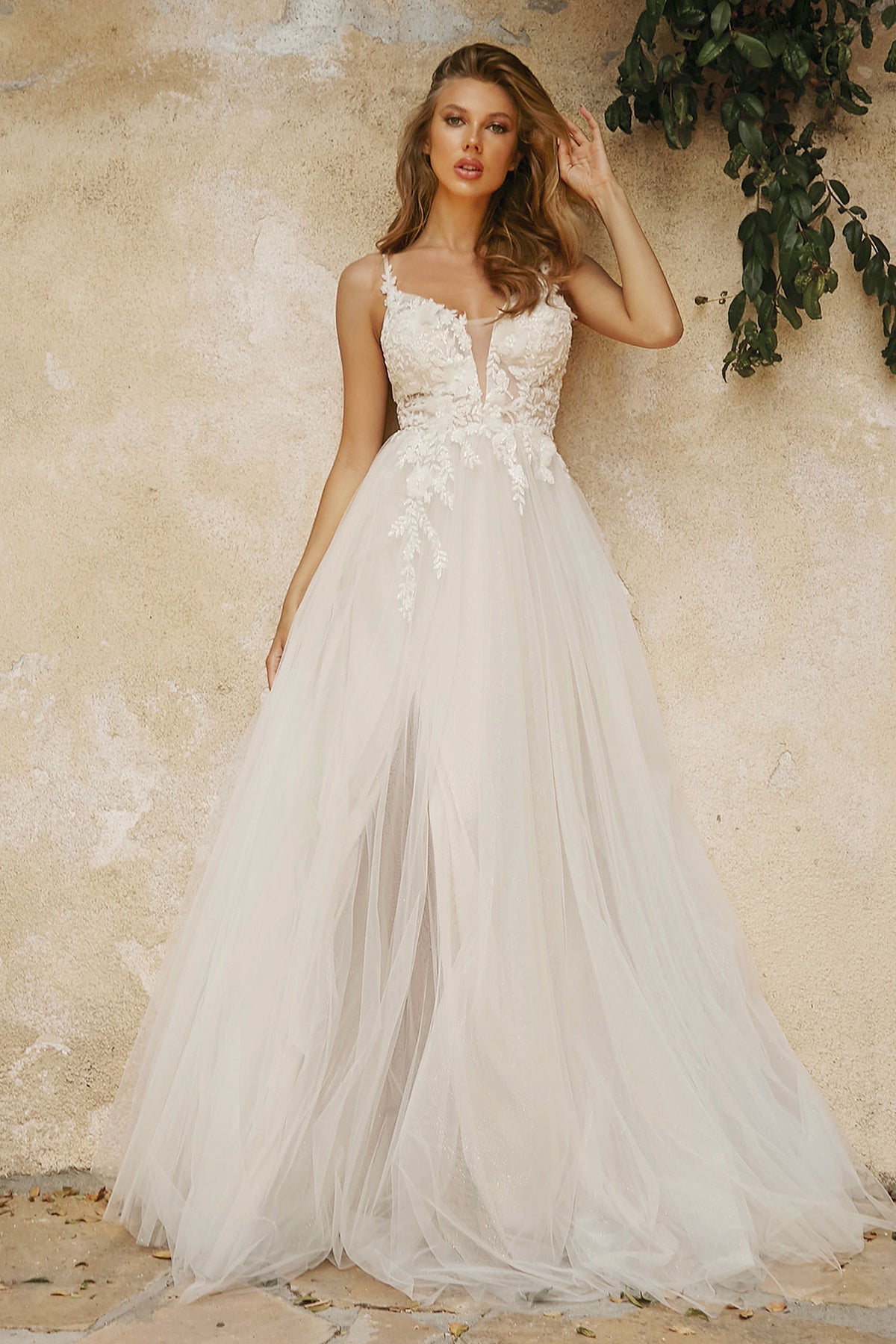 Ladivine CB072W Layered A Line Tulle Bridal Gown