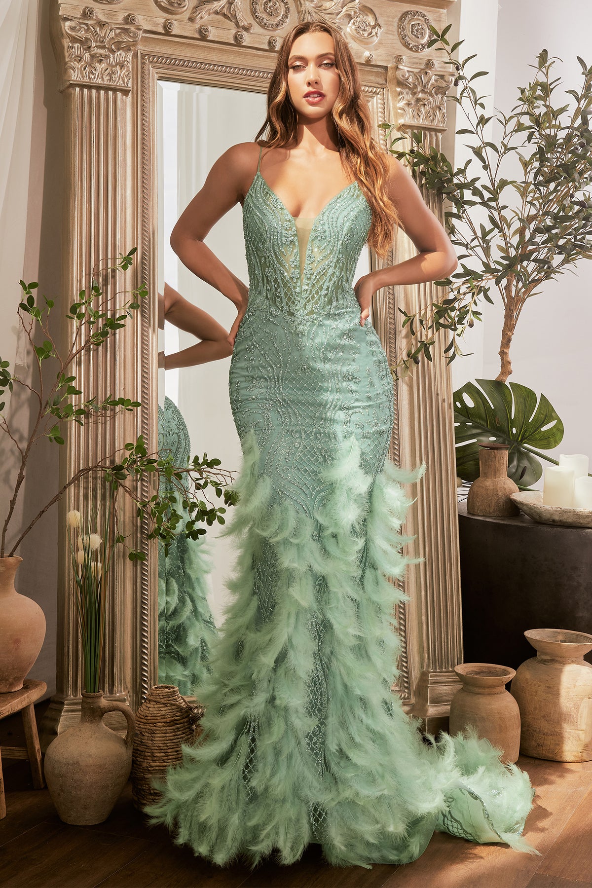 Cinderella Divine CC1608 Ladivine Feathered Mermaid Gown - NORMA REED
