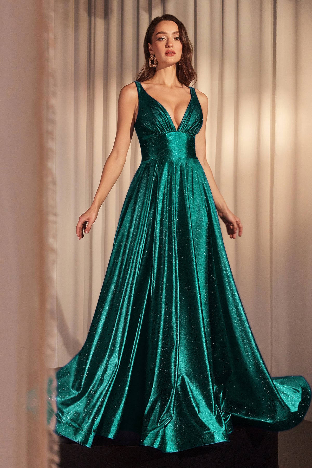 Cinderella Divine CC2349 Ladivine Glitter Satin A Line Gown