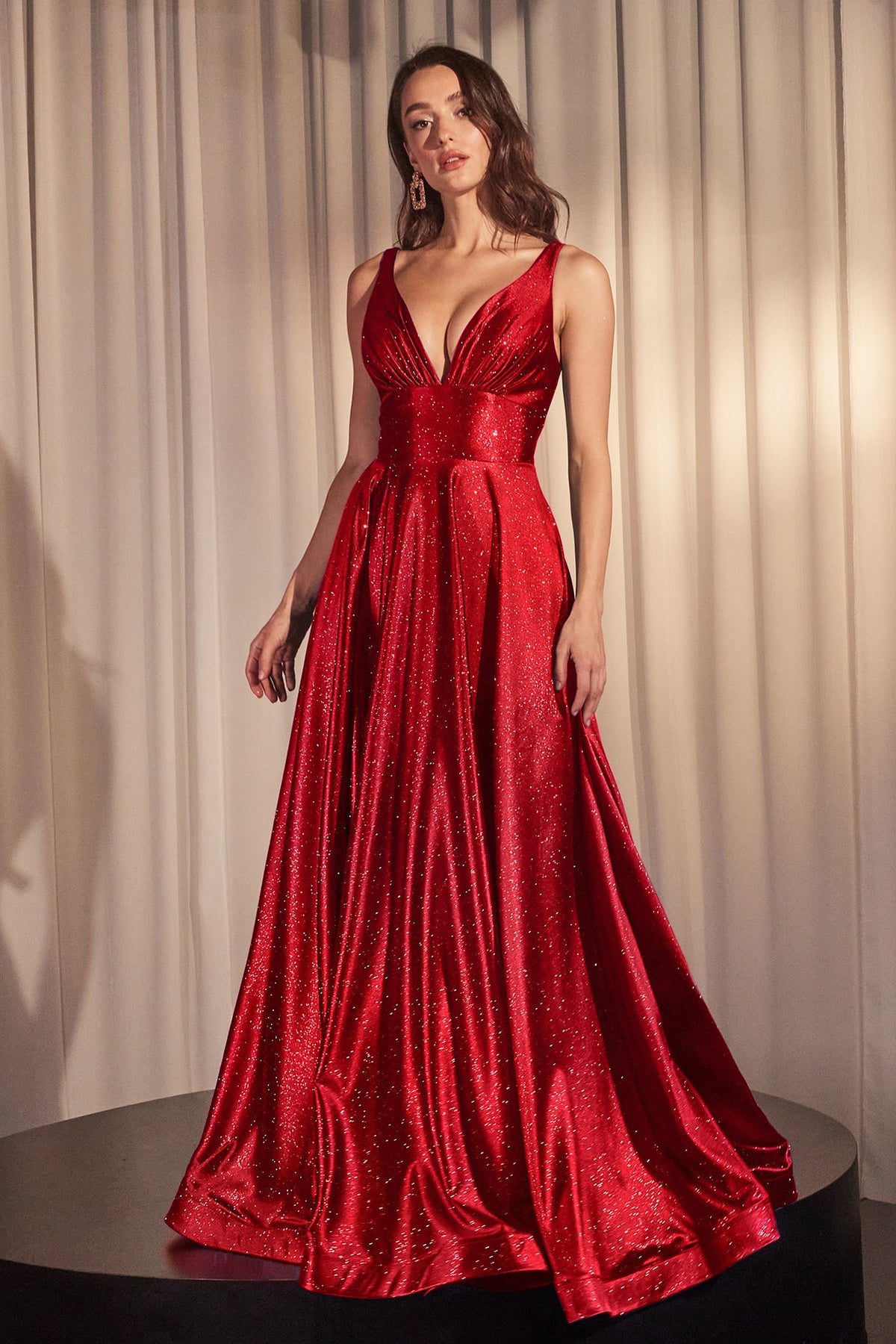 Cinderella Divine CC2349 Ladivine Glitter Satin A Line Gown