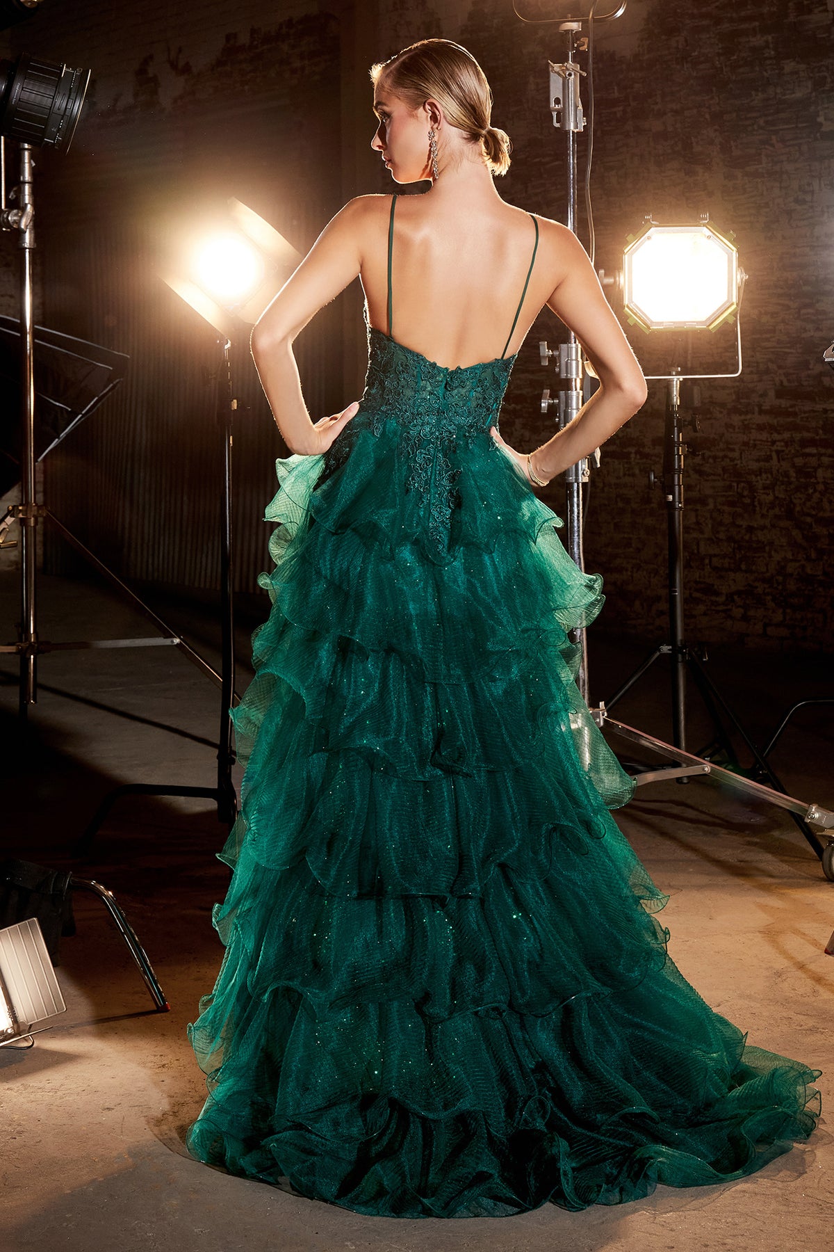 Cinderella Divine CC2998 Ladivine Tiered Emerald Ball Gown - NORMA REED