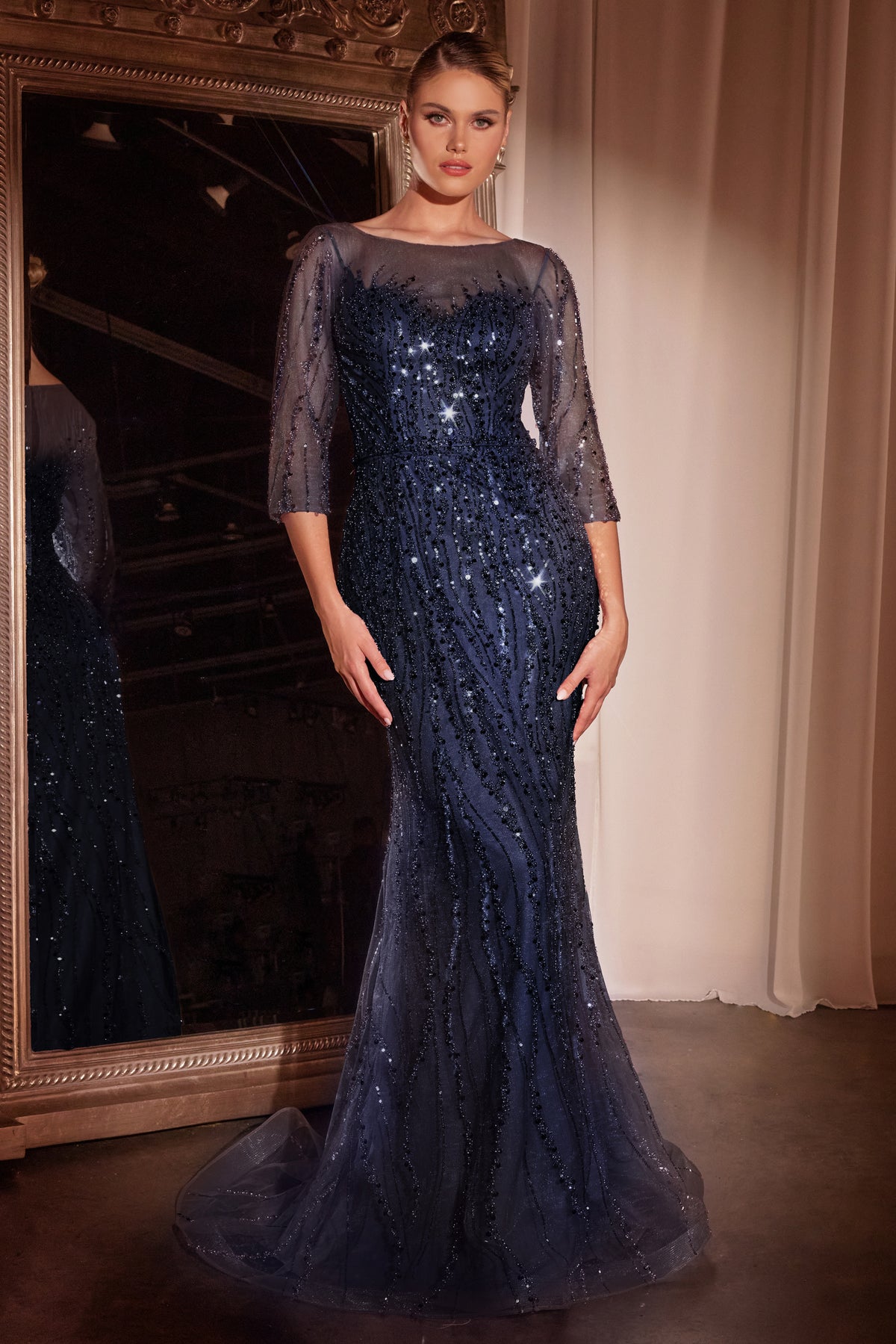 Ladivine CD0105 Long Sleeve Sequin Mermaid Gown