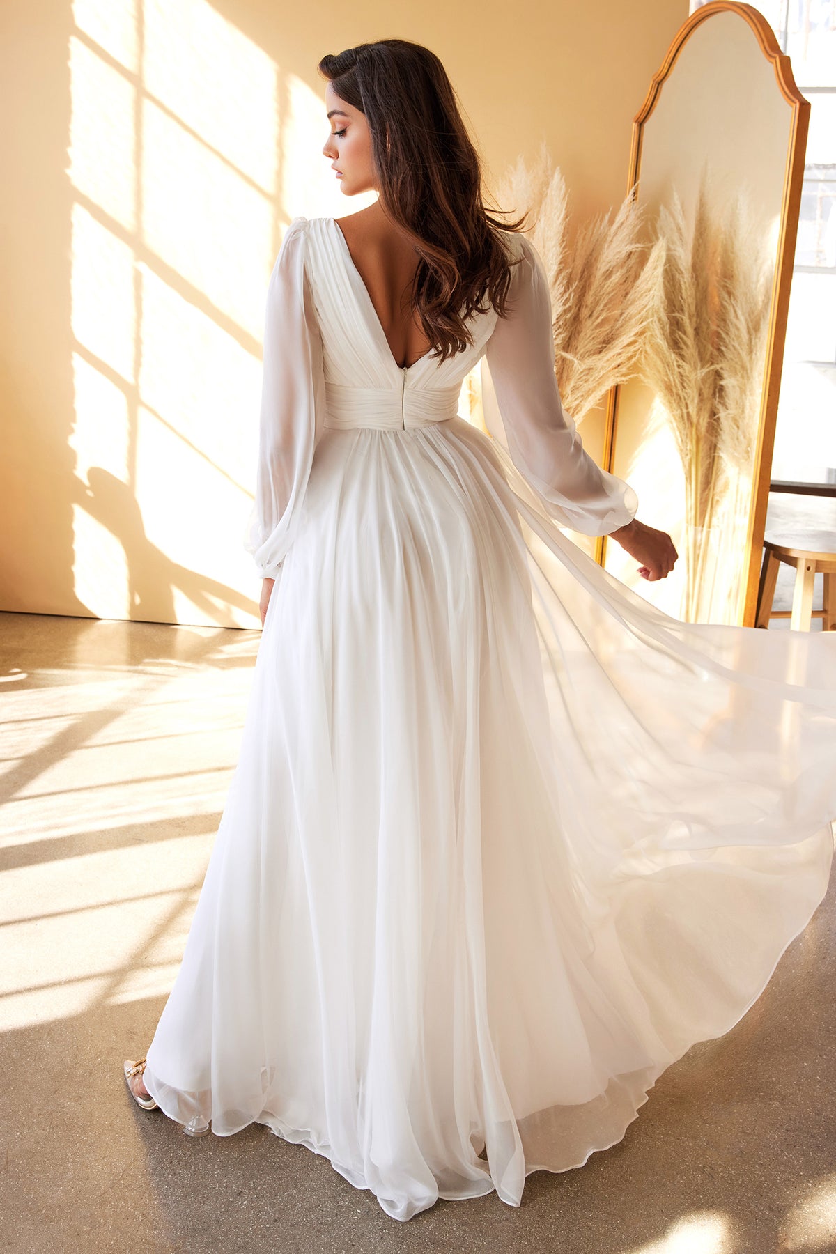 Ladivine CD0192W Chiffon Long Sleeve Bridal Gown