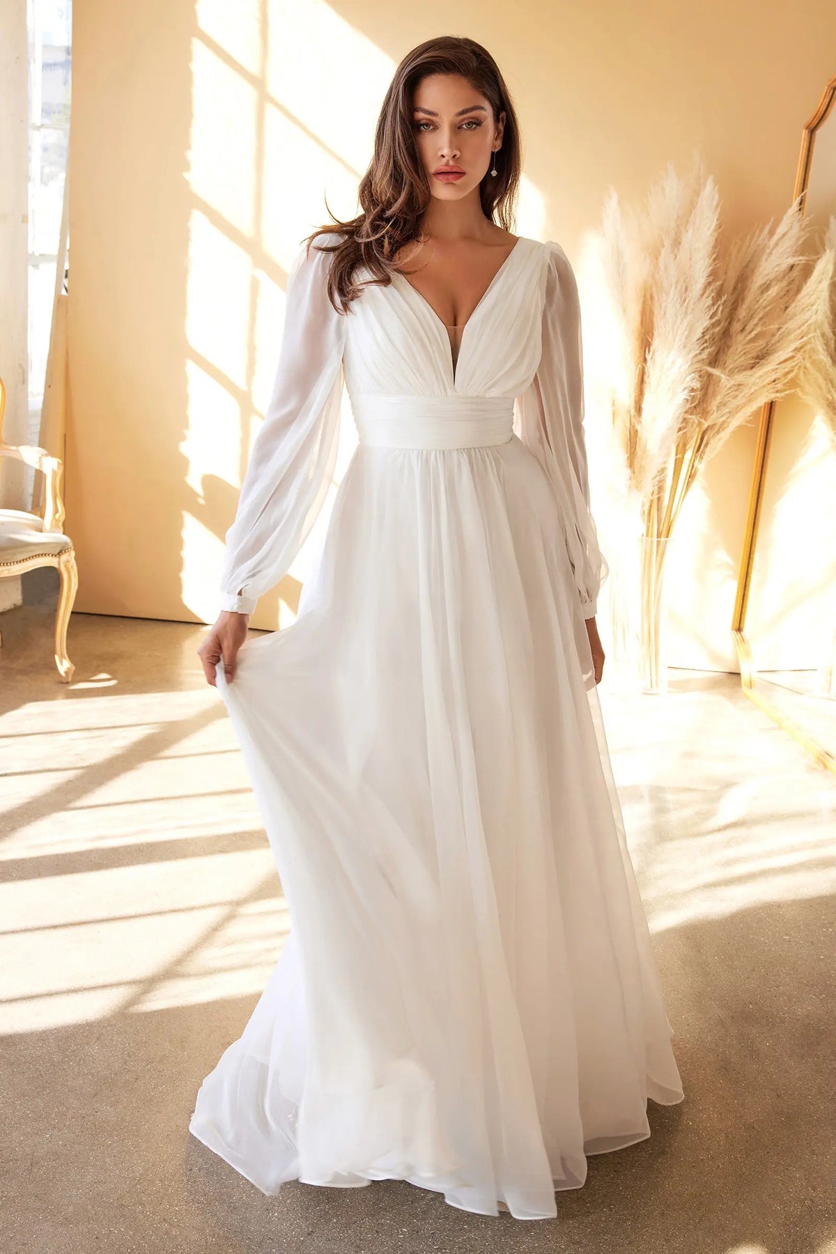 long sleeve wedding dress canada Andrea and Leo Couture CDS436W Lace Wedding Dress with Removable Long Sleeves 8 / Off White/Nude