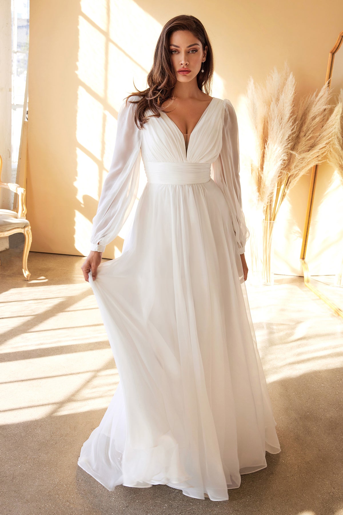 Ladivine CD0192W Chiffon Long Sleeve Bridal Gown - NORMA REED