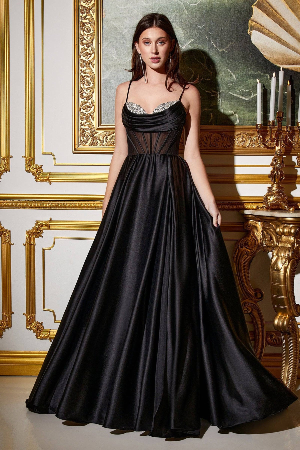 Embellished Satin Sexy Corset Gown by Cinderella Divine CD306