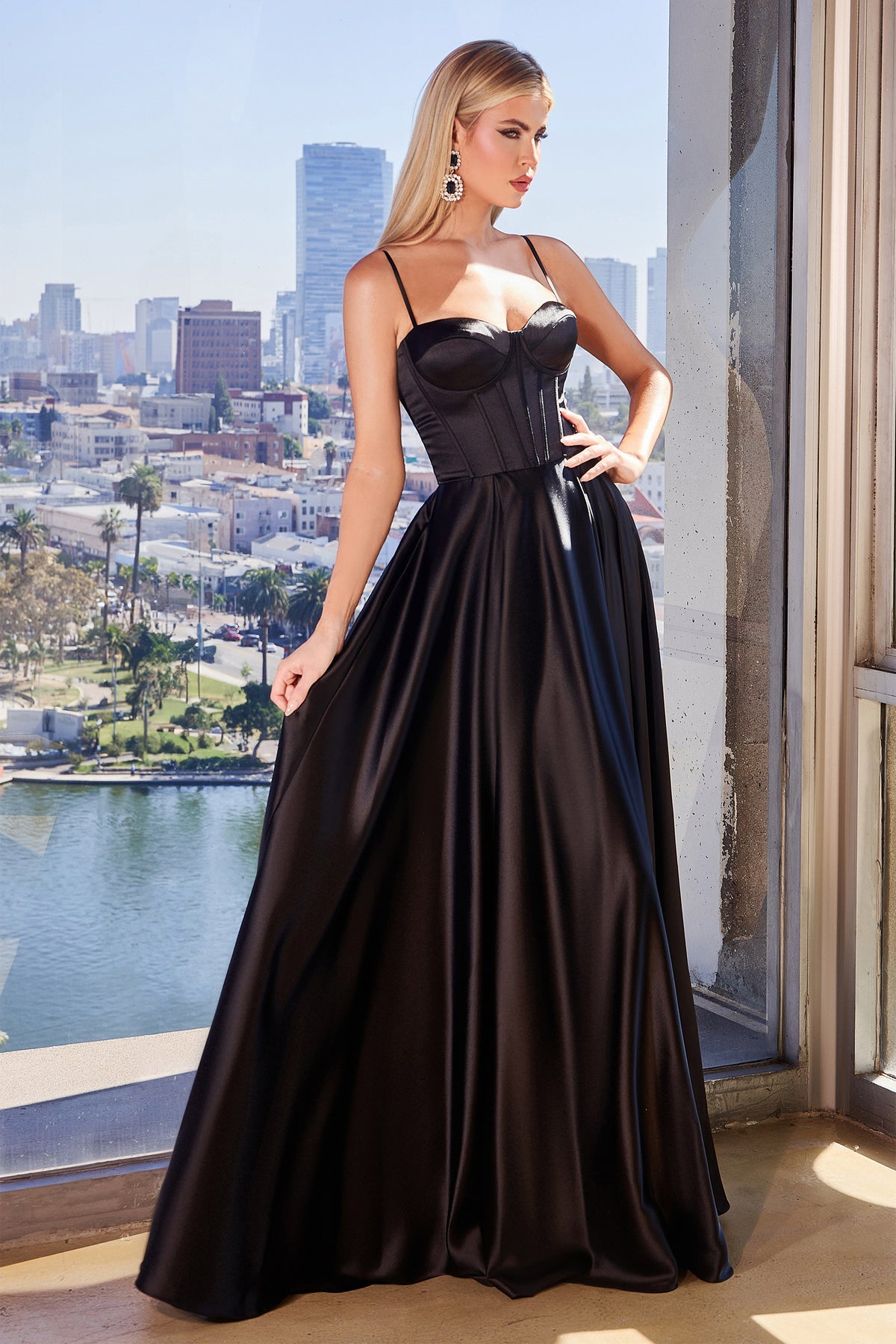 Ladivine CD337 A Line Satin Bustier Dress